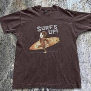 Gildan Men Brown T-Shirt, Brown SurfS Up Tee With Monkey